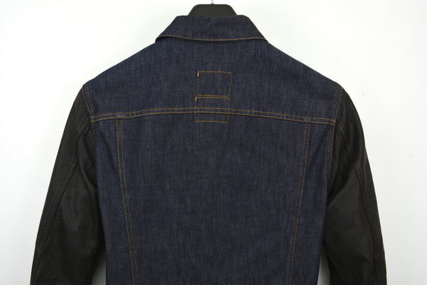 2004 Coated Raw Denim Slim Classic 2-Pocket Jacket with Leather Sleeves
