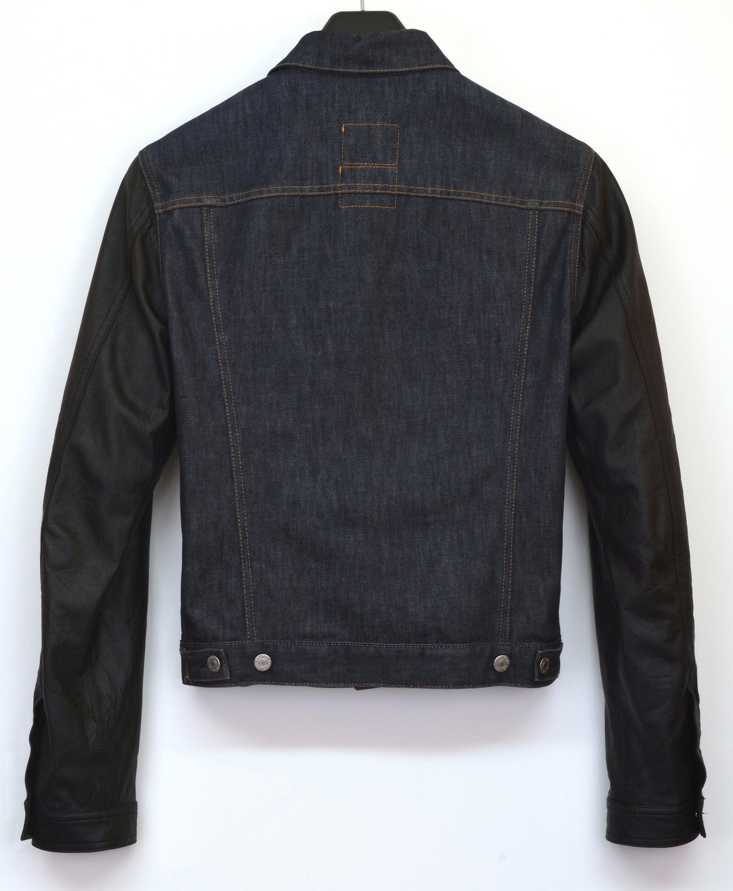 2004 Coated Raw Denim Slim Classic 2-Pocket Jacket with Leather Sleeves