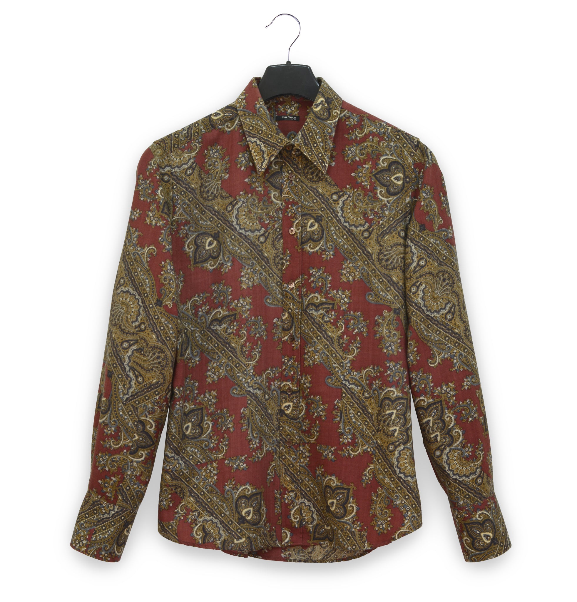 2005 Fitted Shirt in Virgin Wool Twill with Diagonal Paisley Print