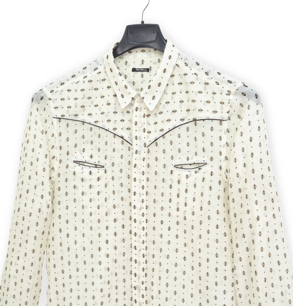 2004 Shrunken Western Pyjama Shirt with Smile Pockets in Extrafine Cotton Muslin