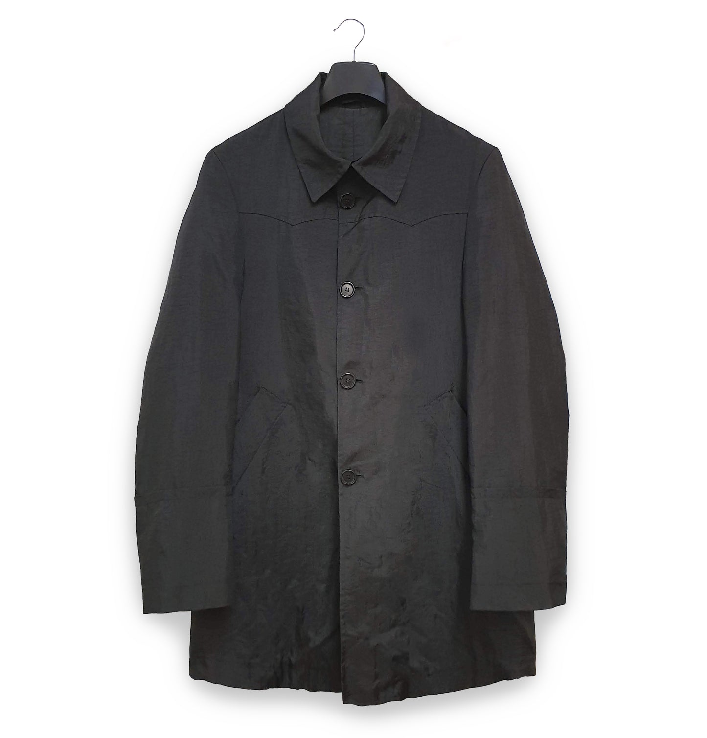 1990s Oversize Western Car Coat in Washed Black Nylon