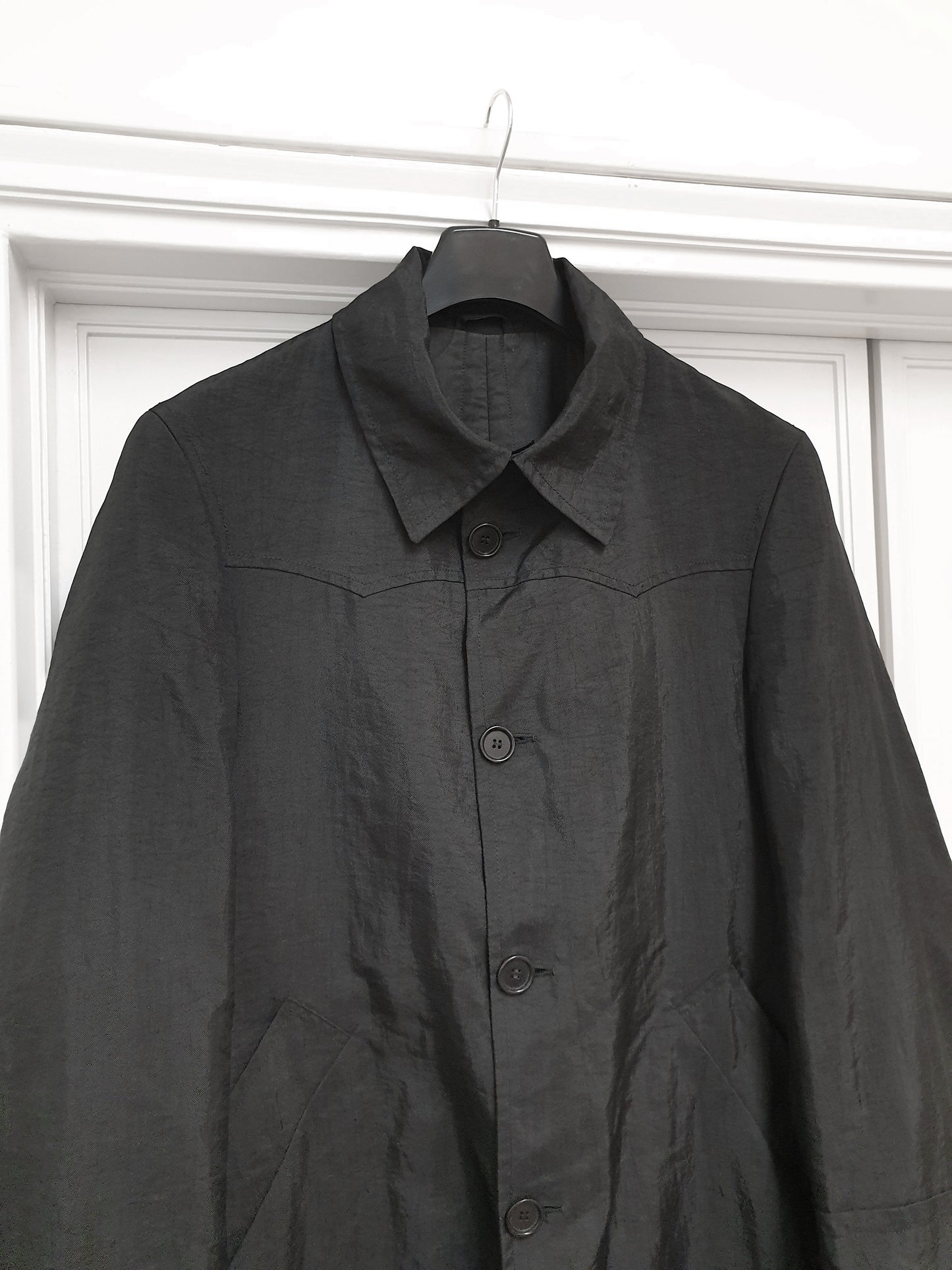 1990s Oversize Western Car Coat in Washed Black Nylon