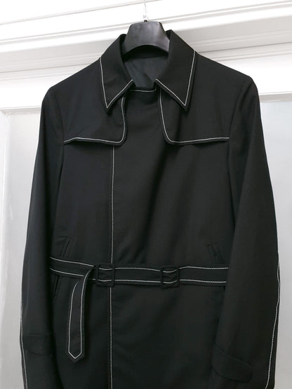 2001 Trench Coat with Contrast Stitching in Fine Wool & Silk