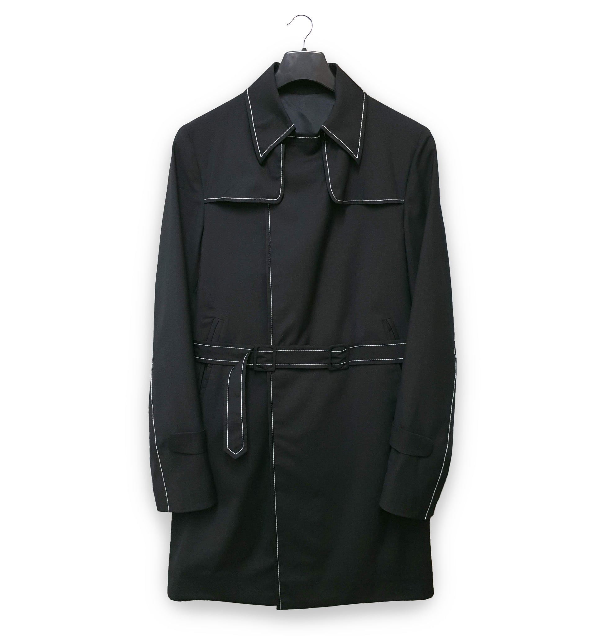 2001 Trench Coat with Contrast Stitching in Fine Wool & Silk