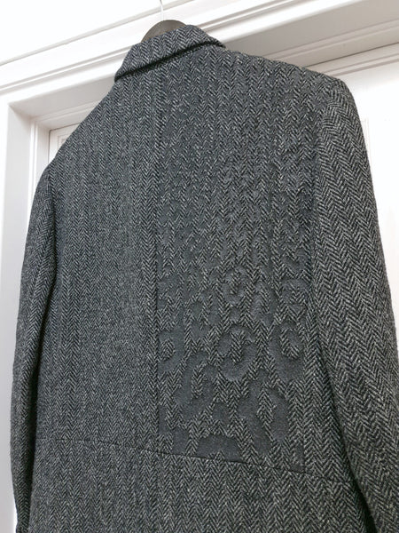 1998 Chesterfield Coat with Cheetah Back Print in Herringbone Wool Tweed