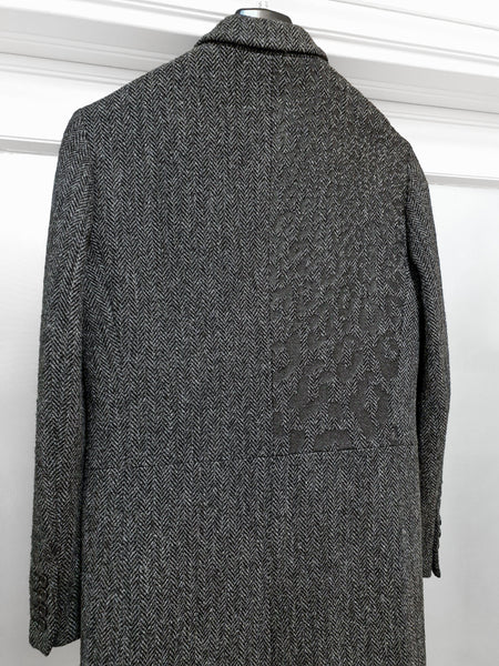 1998 Chesterfield Coat with Cheetah Back Print in Herringbone Wool Tweed