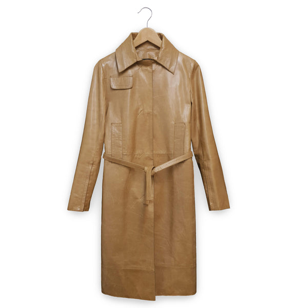 1997 Deconstructed Belted Car Coat in Polished Lamb Leather