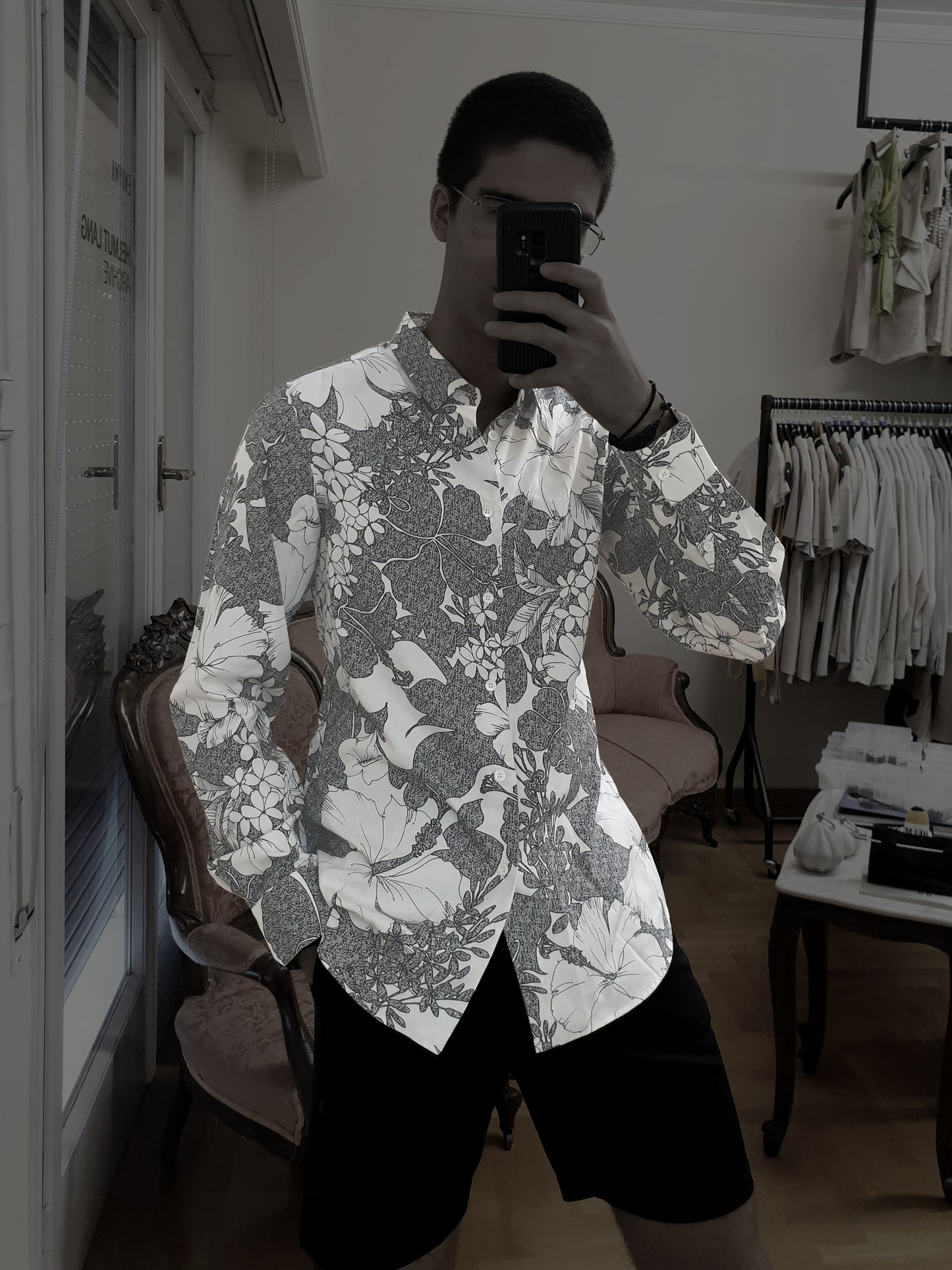 2003 Fitted Shirt in Floral-Print Polyester