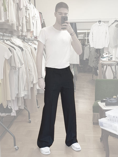 2003 Flared Tailored Trousers in Striped Virgin Wool Twill