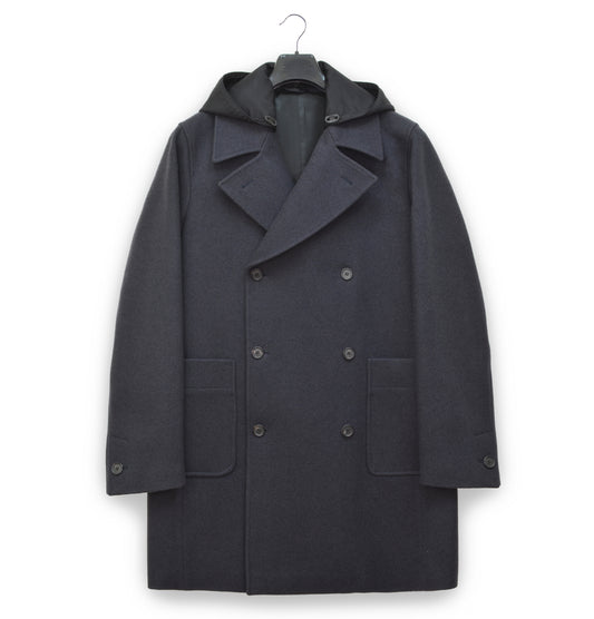 2005 Oversize Naval Coat in Sculptural Melton Wool with Detachable Nylon Hood