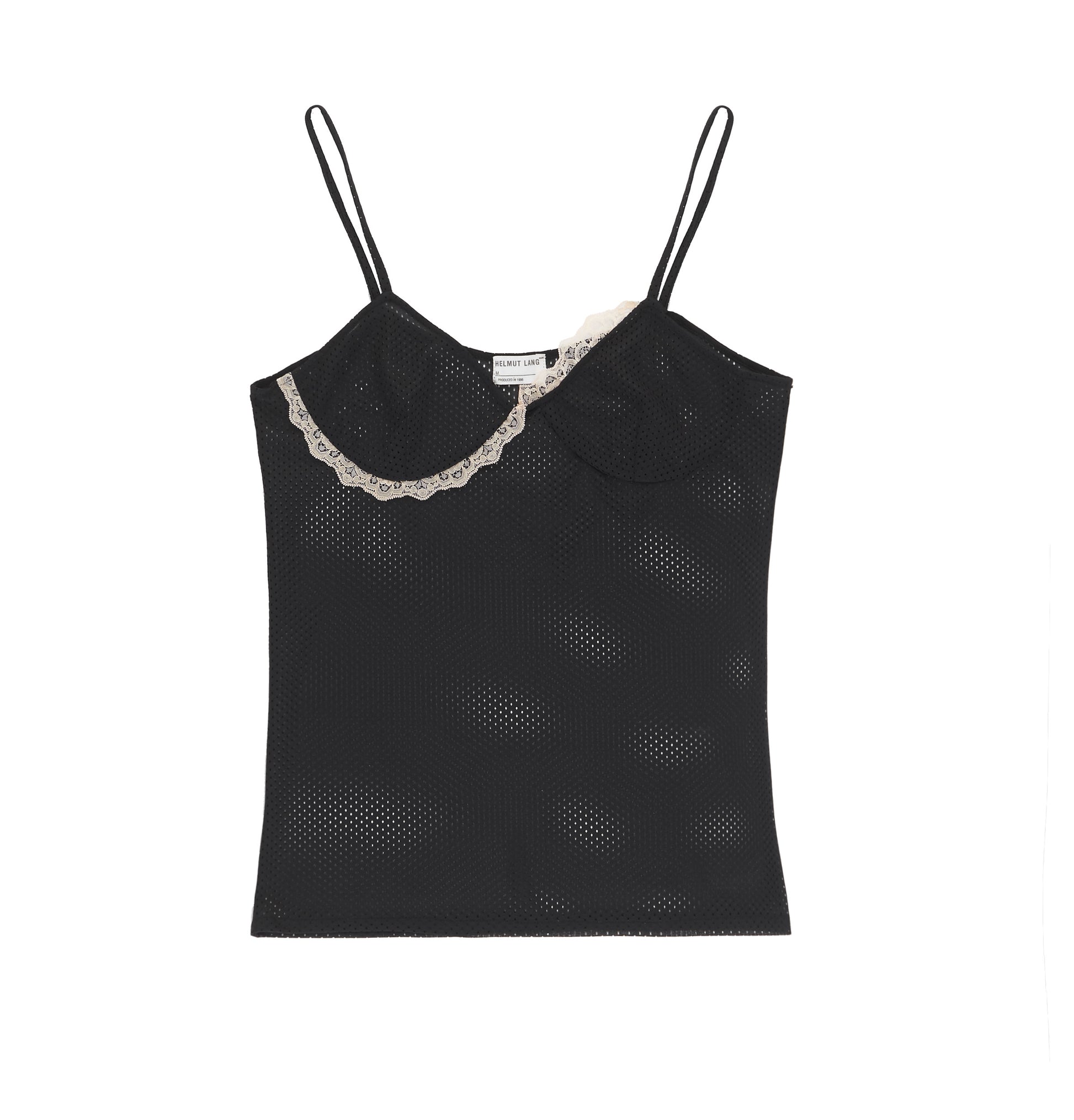 トップス 90s HELMUT LANG Militaly Mesh Tank Top Helmut Lang 1997 Mesh Strap Top with Asymmetric Lace