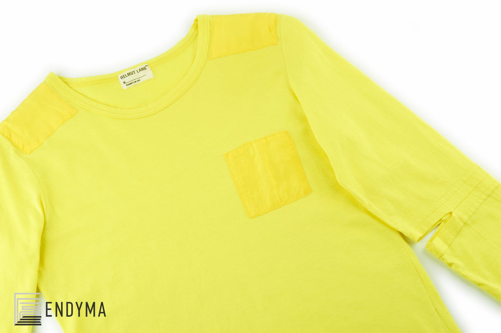 Helmut Lang 1997 Safety Yellow Military T-Shirt with Slashed 
