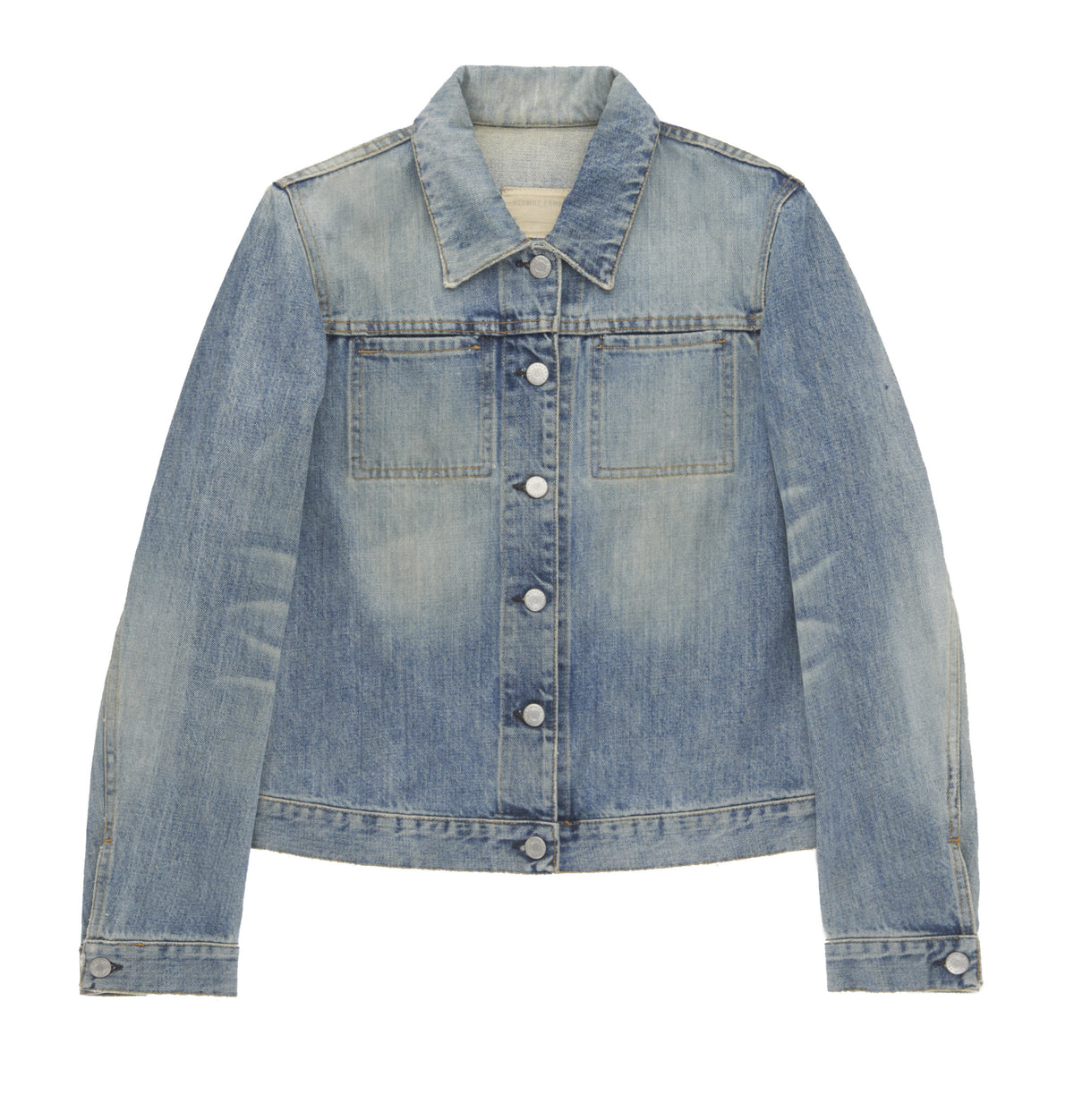 Helmut Lang 2002 Vintage Sanded Broken Denim 2 Slash Pocket Jacket 