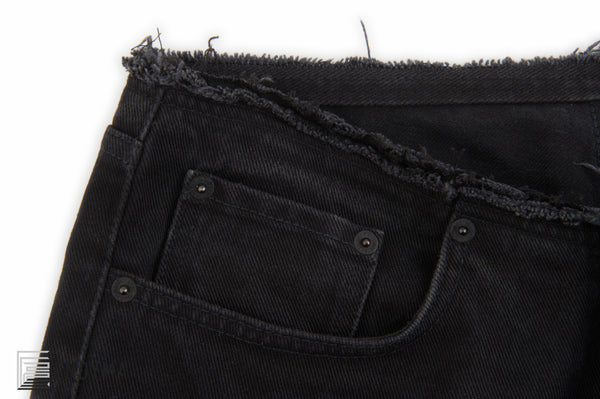 2003 Heavy Overdyed Denim Deconstructed Jeans with Frayed Waist