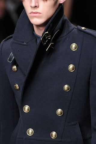 Burberry Prorsum 2010 Wool Felt Military Peacoat with Leather Trims ENDYMA