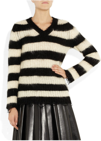 2011 Mohair-blend Striped Sweater with Frayed Details