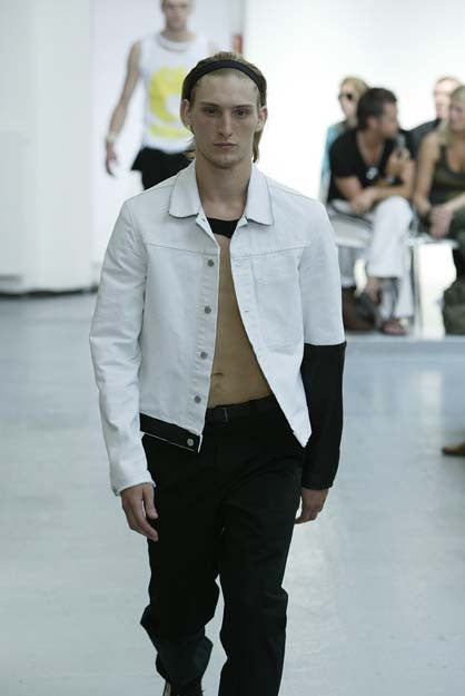 2003 Raw Denim Slim Classic 1-Pocket Jacket with Asymmetric Leather Applications