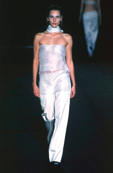 1999 Tie-Neck Tube Top with Straps and Hand-Beaded Detail in Silk Chiffon