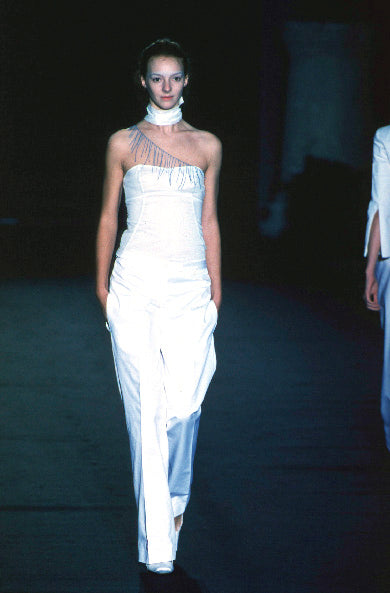 1999 Tie-Neck Tube Top with Straps and Hand-Beaded Detail in Silk Chiffon
